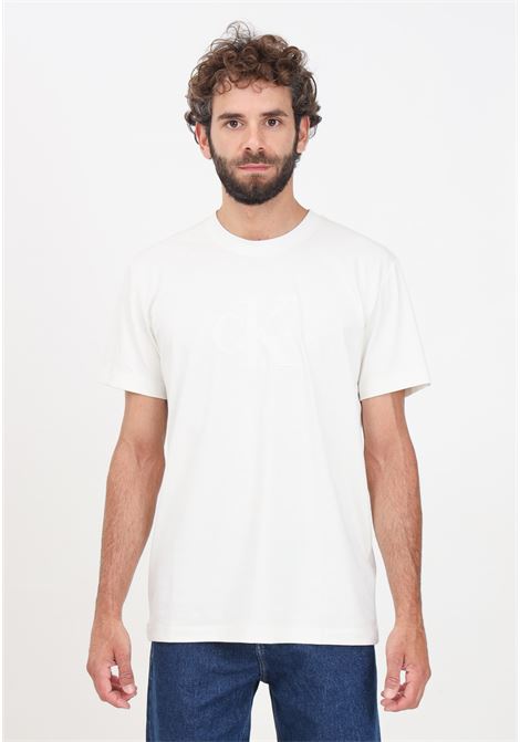 T-shirt a manica corta bianca da uomo con ricamo logo CALVIN KLEIN JEANS | J30J325916YBIYBI
